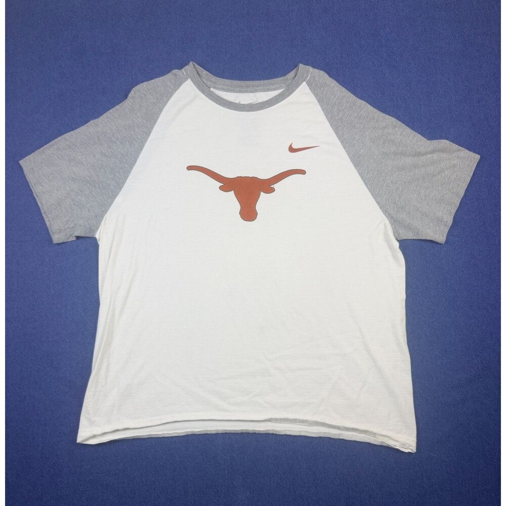 Nike Texas Longhorns Mens XL White Gray Raglan T-Shirt NCAA Longhorn
